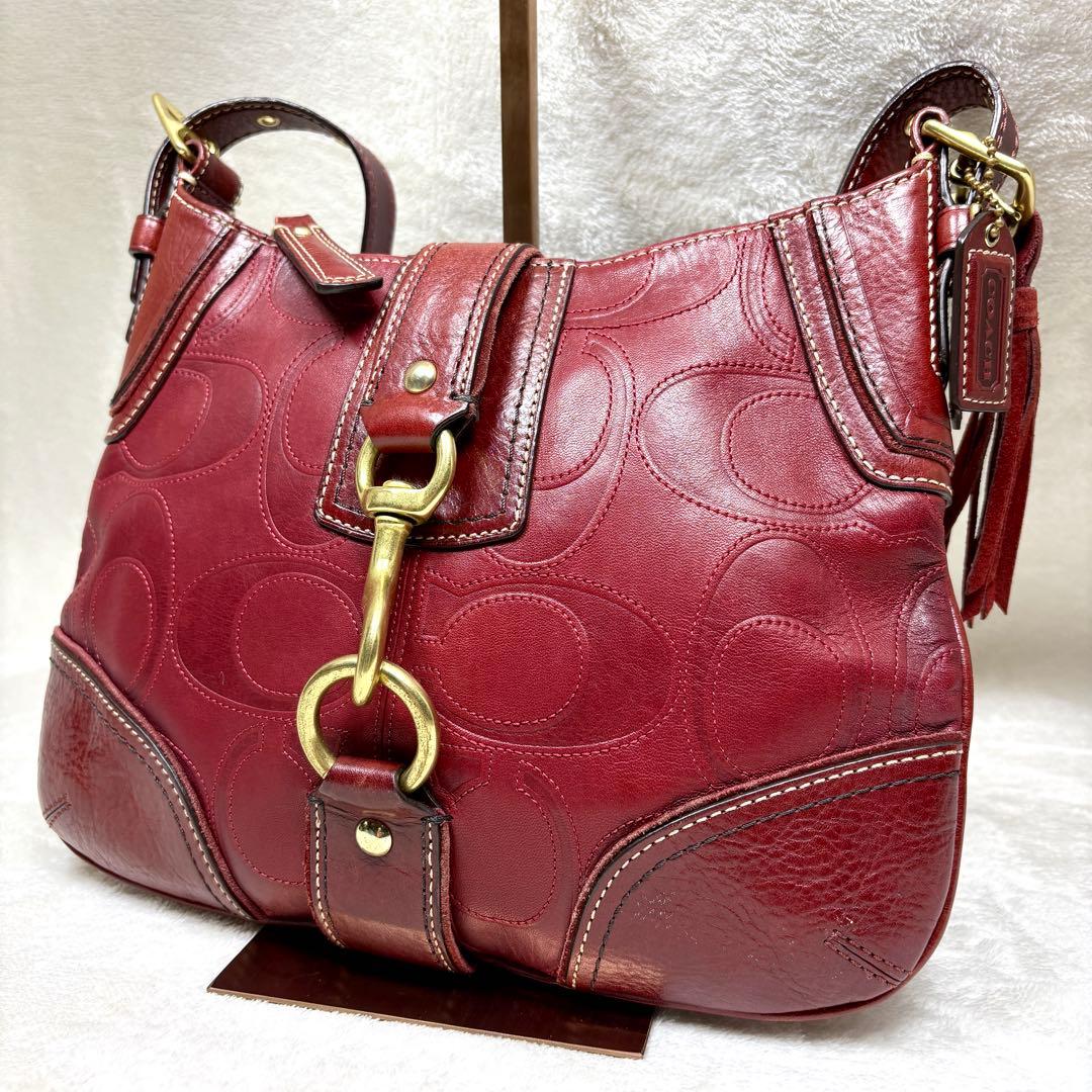 Coach Shoulder Bag Leather wine red 赤