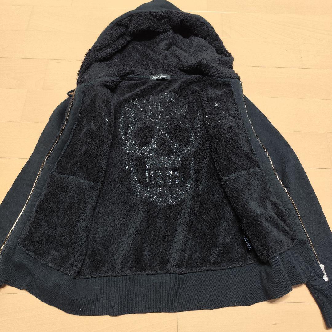 ヒステリックグラマー スカル刺繍 モコモコパーカー ブラック F