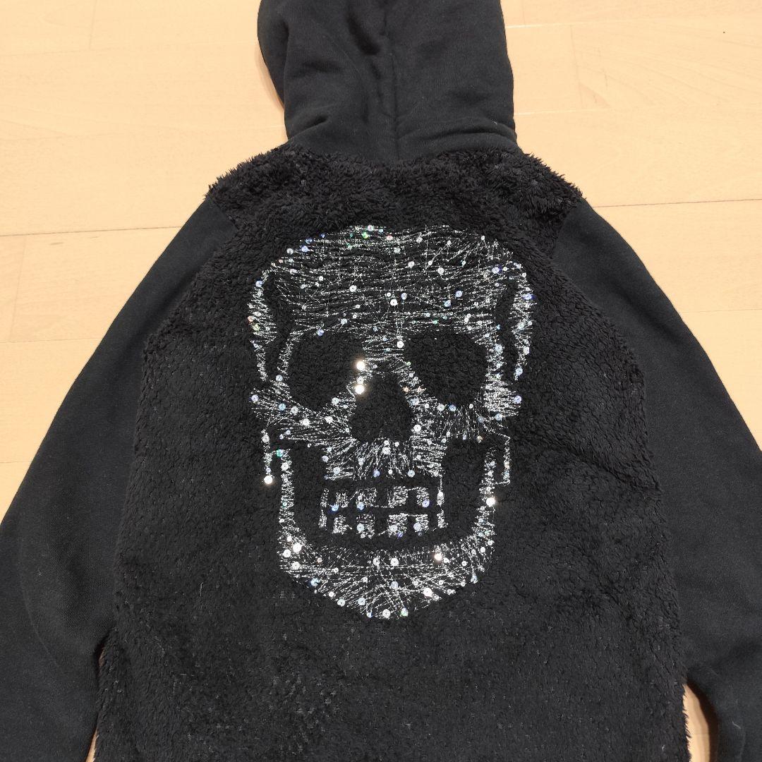 ヒステリックグラマー スカル刺繍 モコモコパーカー ブラック F