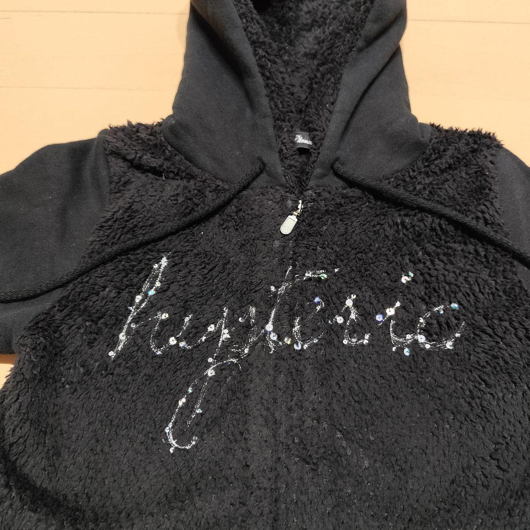 ヒステリックグラマー スカル刺繍 モコモコパーカー ブラック F