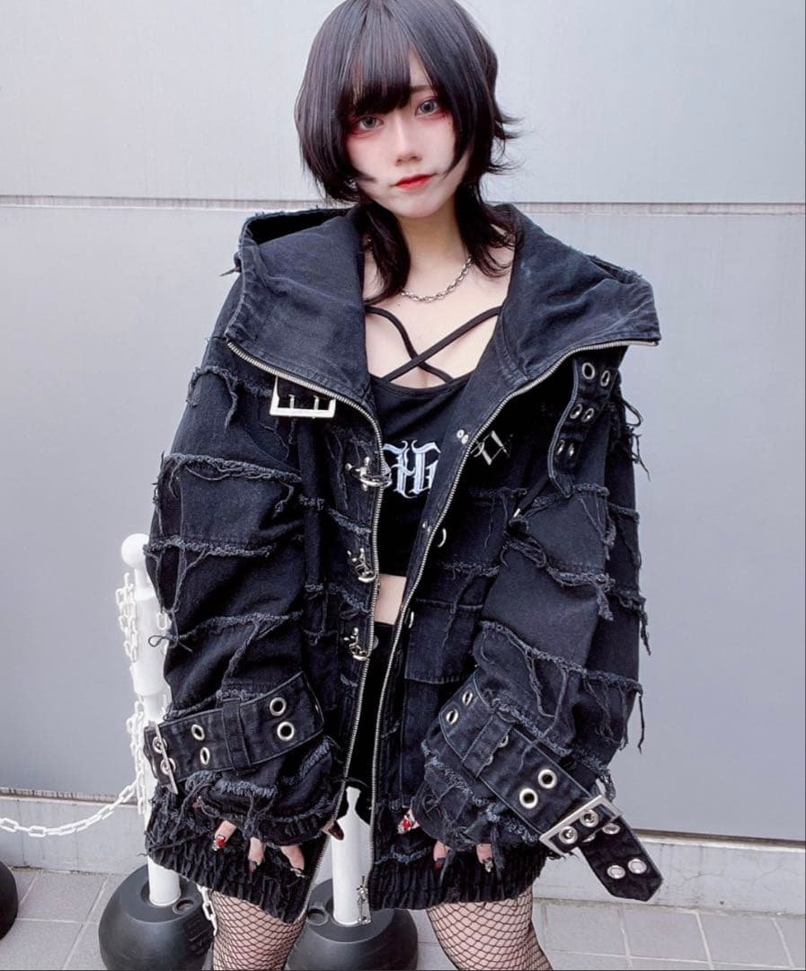 REFLEM 継ぎ接ぎベルト付きハイネックZIPパーカー/ジップアップパーカー