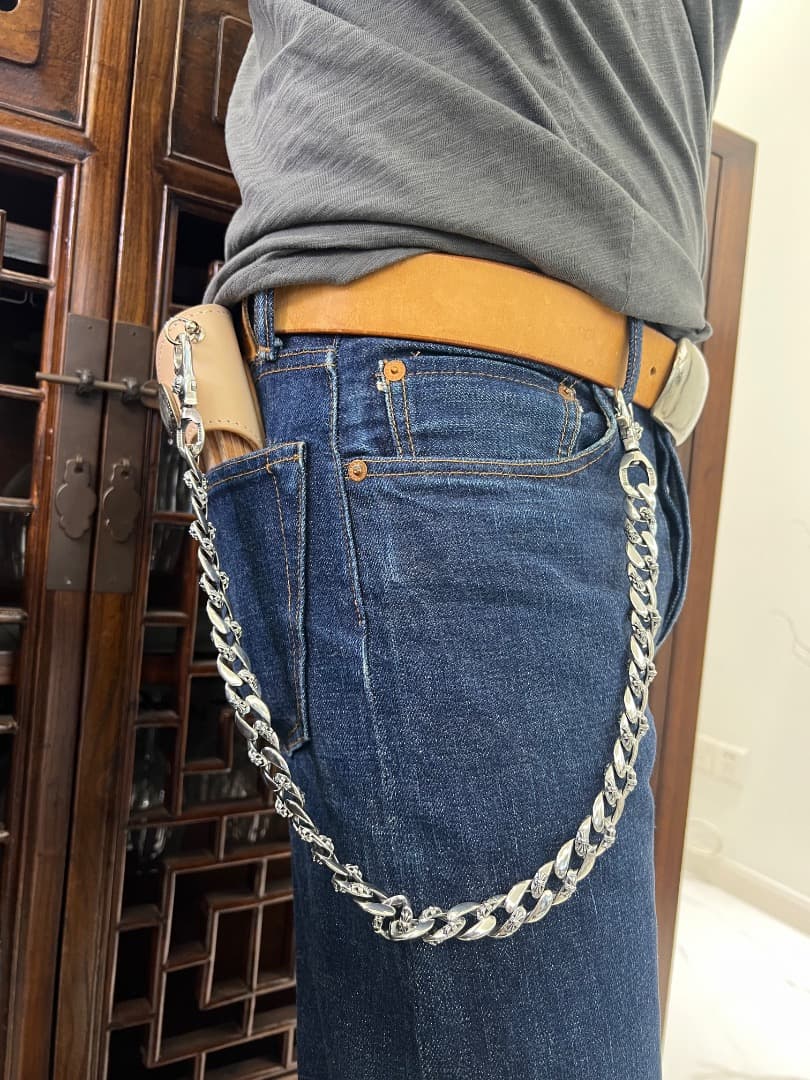 バイカー必須　ウォレット用プレーン　シルバーチェーン　TYPE1　QBKL012