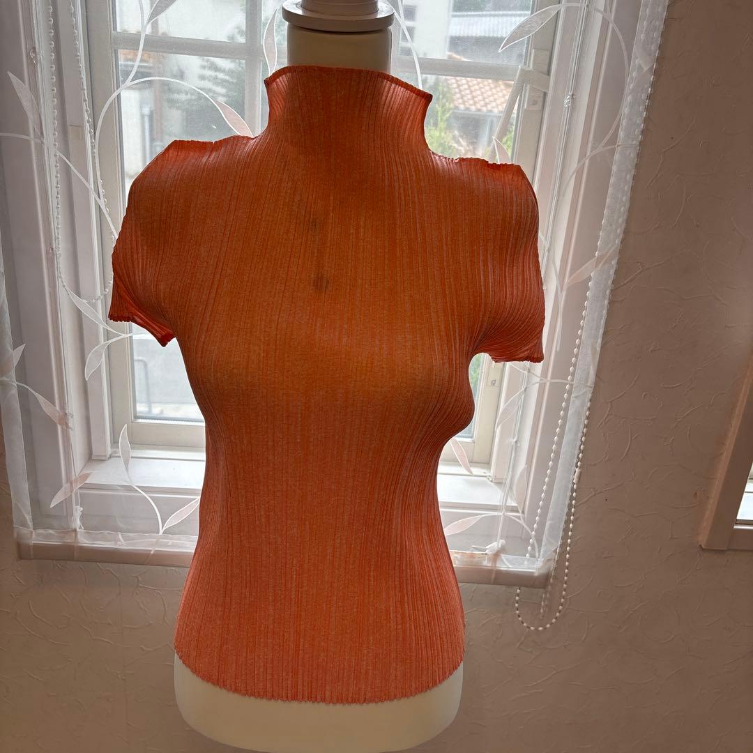 PLEATSPLEASE サーモンピンク　 ハイネック Tシャツ 半袖