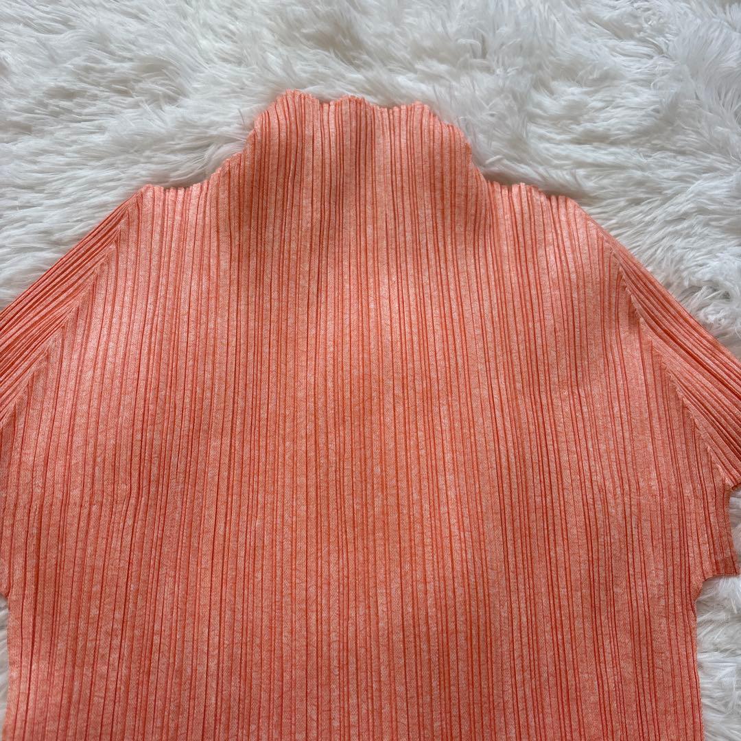 PLEATSPLEASE サーモンピンク　 ハイネック Tシャツ 半袖