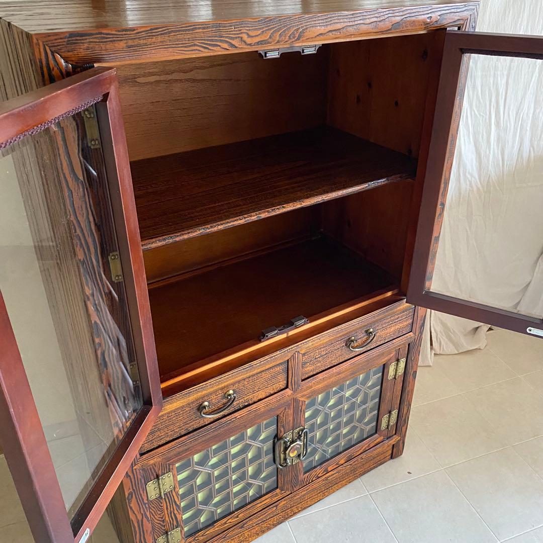 李朝家具　アンティーク　ガラスキャビネット　飾り棚　薬箪笥　中国家具　和家具