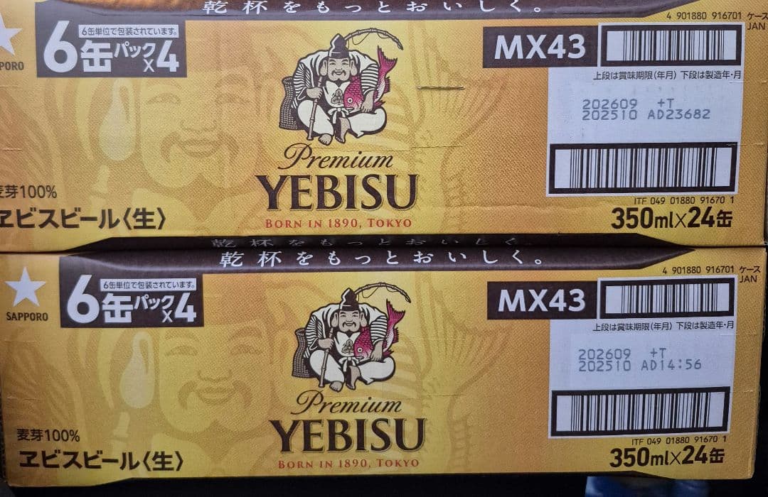 エビスビール（生）350ml×24本入　2ケース