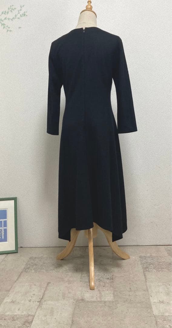 モラビト　アシメトリーロングワンピース 38 ブラック　ウール100%