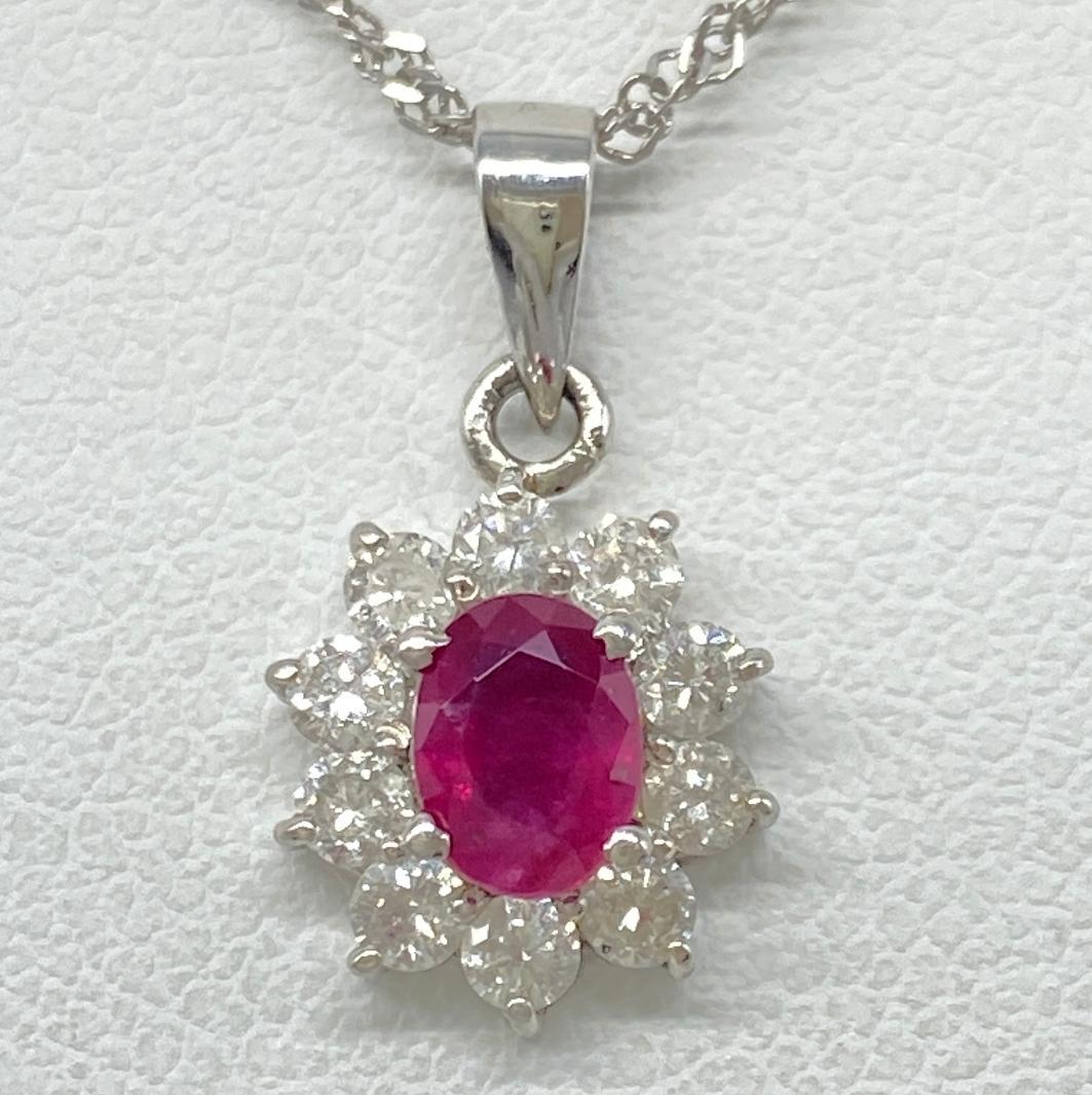 天然ルビー 0.3ct ダイヤモンド 取り巻き ネックレス Pt