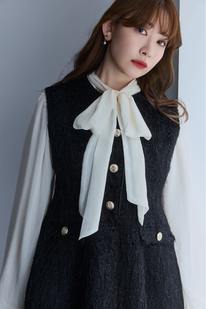 トップス Two-WayBow-Tie Chiffon Blouse offwhite/M