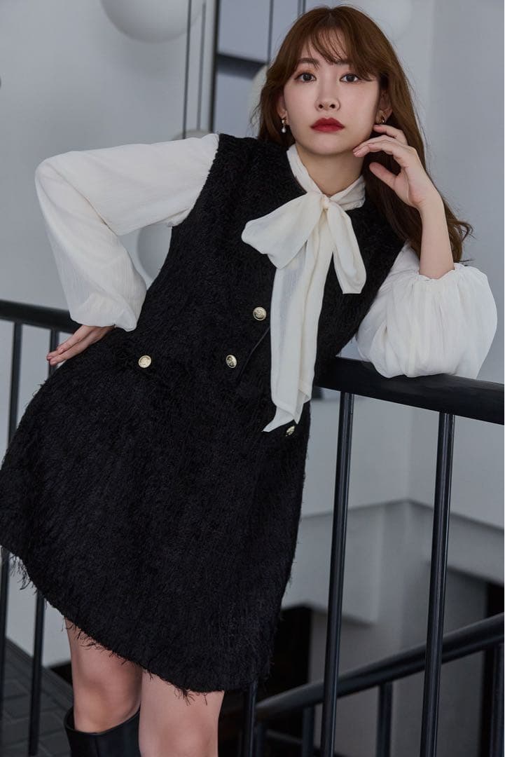 トップス Two-WayBow-Tie Chiffon Blouse offwhite/M