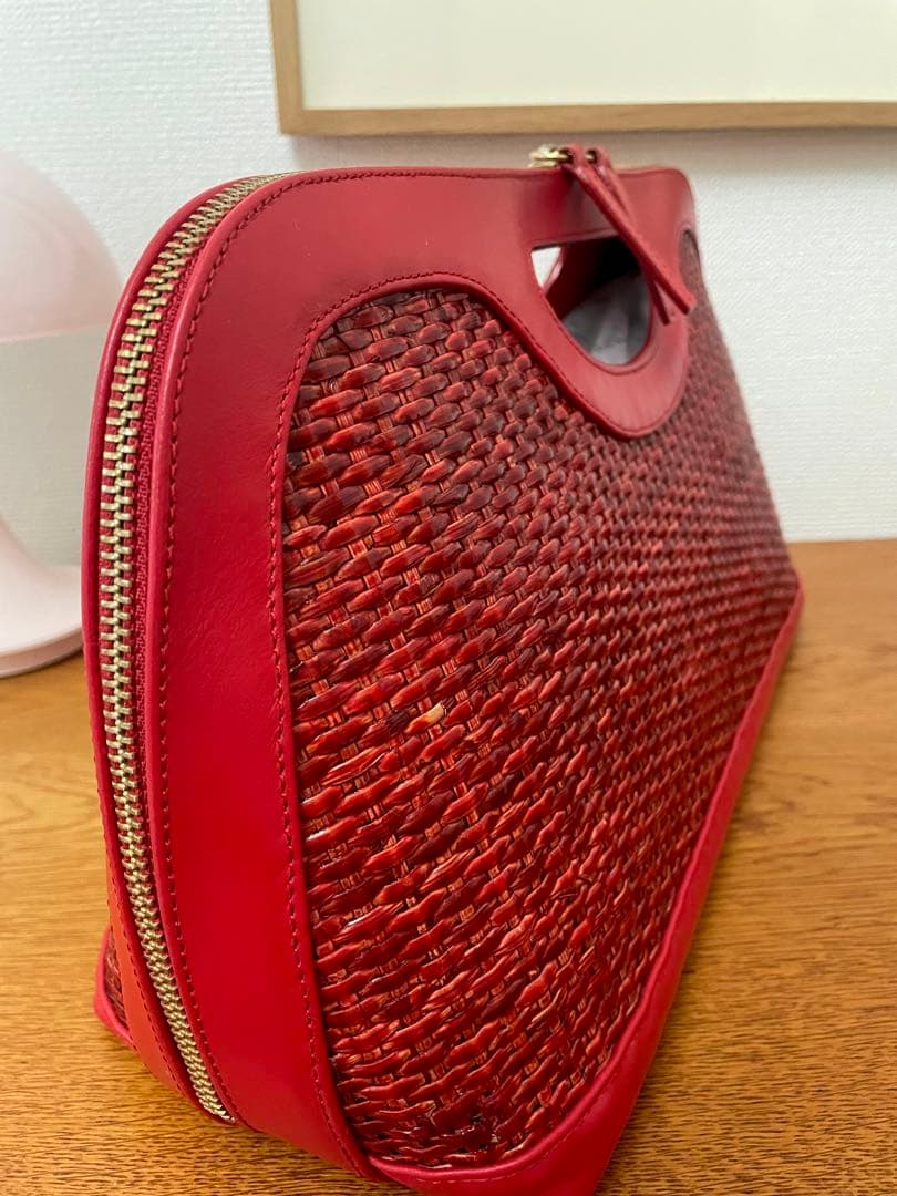 ペリーコ　美品！レザー×藤編み　クラッチ、ハンドバッグ