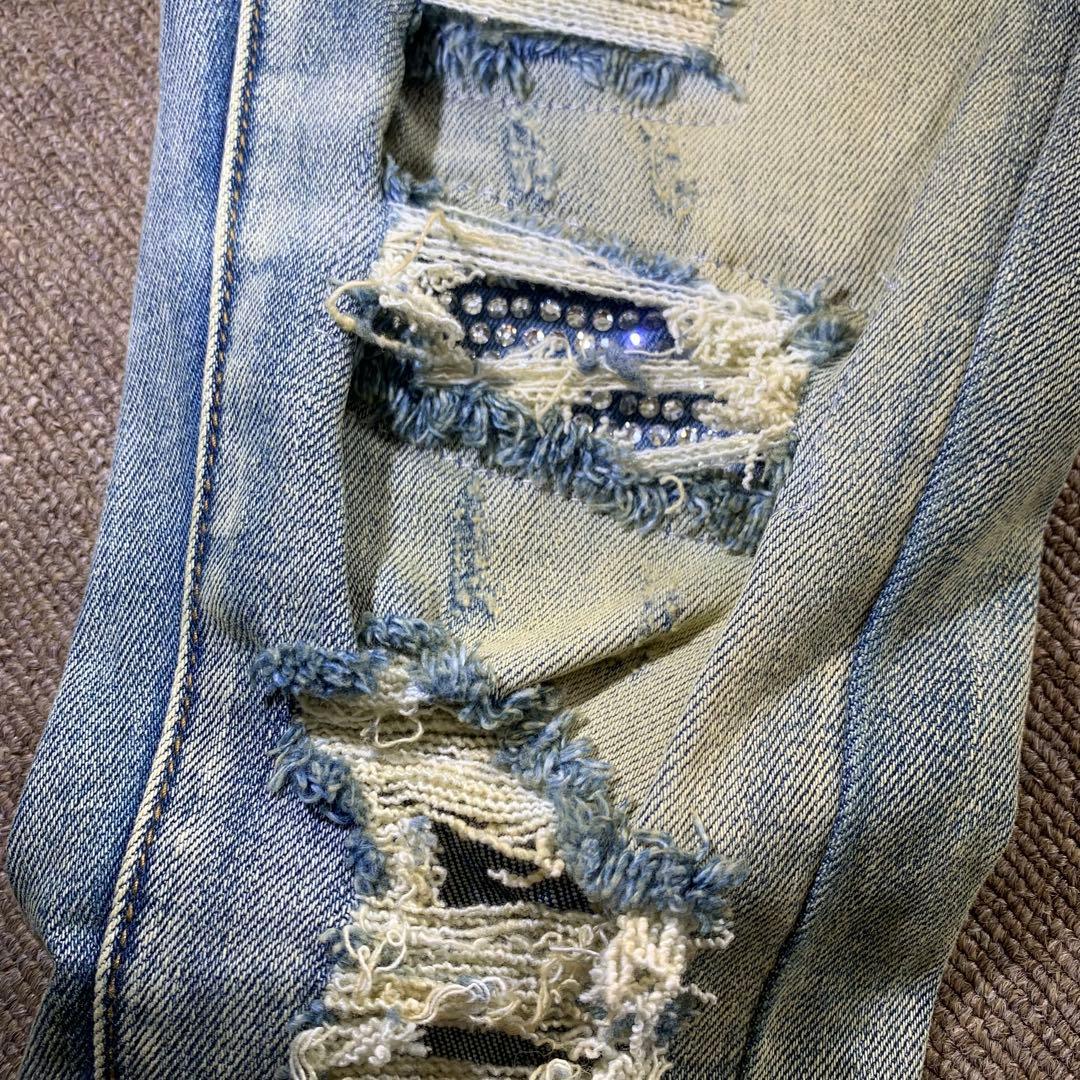 mnml ミニマル【新品未使用品】ラインストーンストレッチスキニーデニム 30