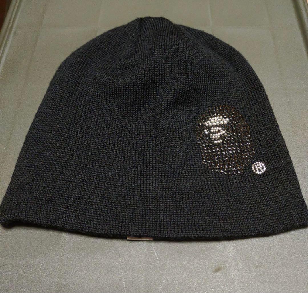 BAPE　スワロフスキー ビーニー　ニット帽　黒
