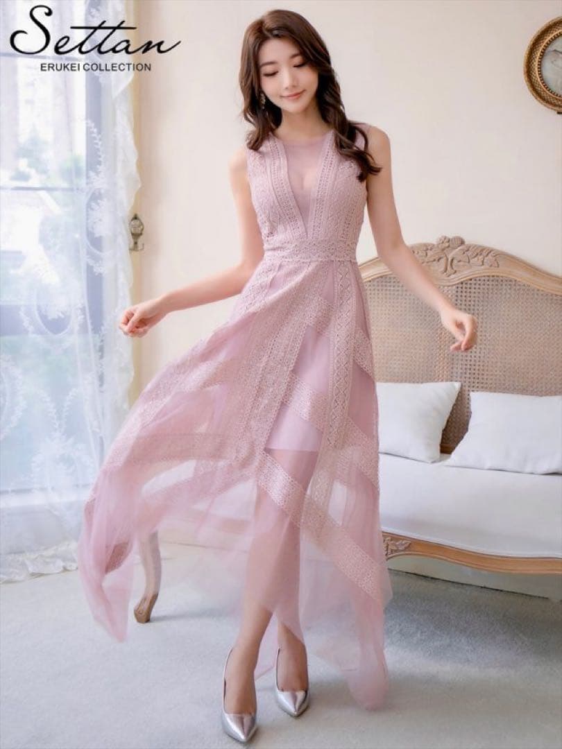 ERUKEI エルケイ　レースチュールドレス　ピンク