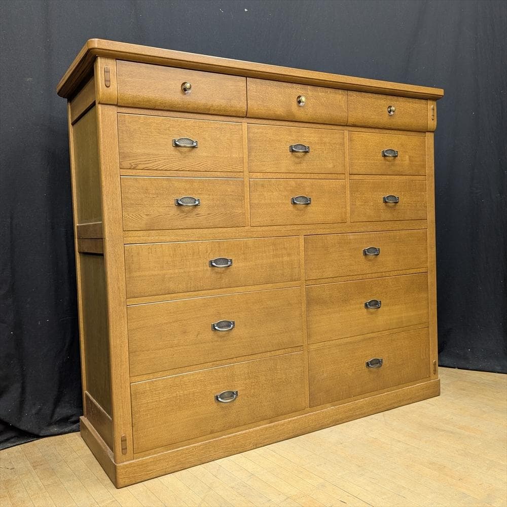 美品　府中家具　土井工芸　大型　楢 ナラ材　リビングチェスト　タンス　箪笥　収納