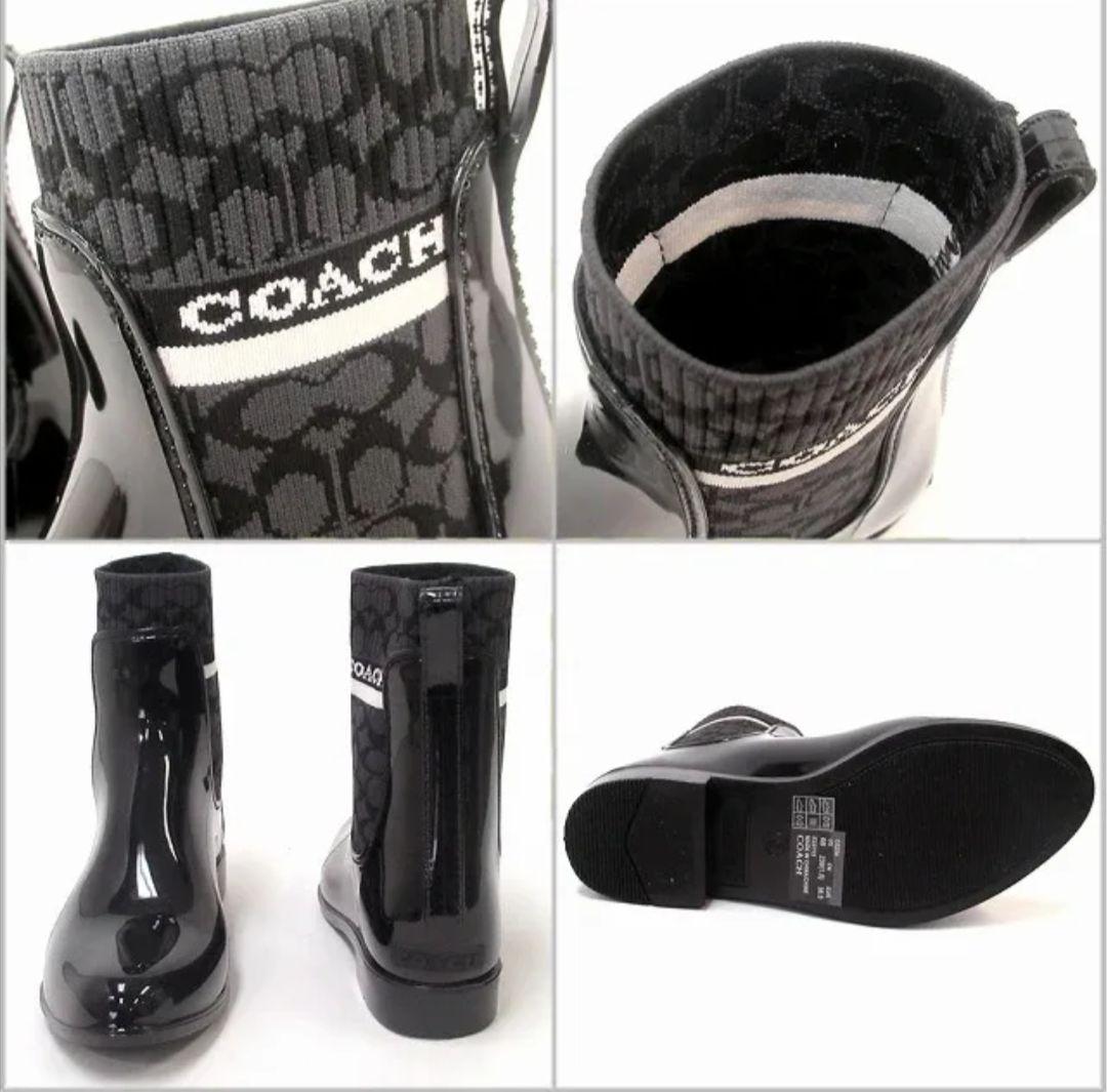 新品☆難あり COACH コーチ ブラック レインブーツ 長靴 レインシューズ