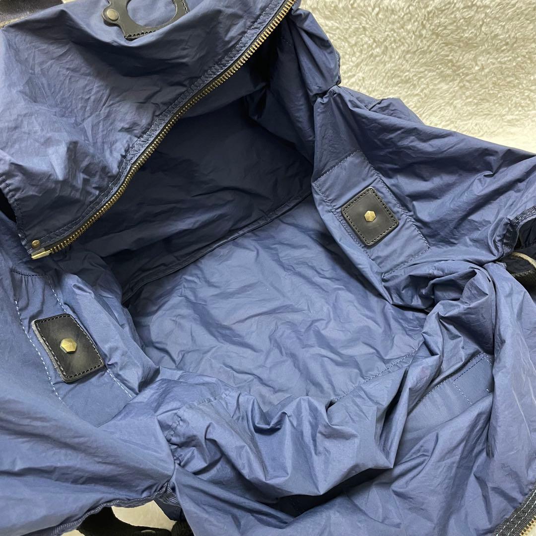 【美品】フェリージ P3 ボストンバッグ ナイロン レザー ネイビーブルー 黒