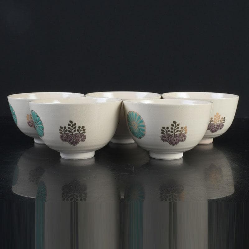 茶道具　京焼　加賀瑞山造　色絵金彩　菊桐文　数茶碗　五客　N　9809