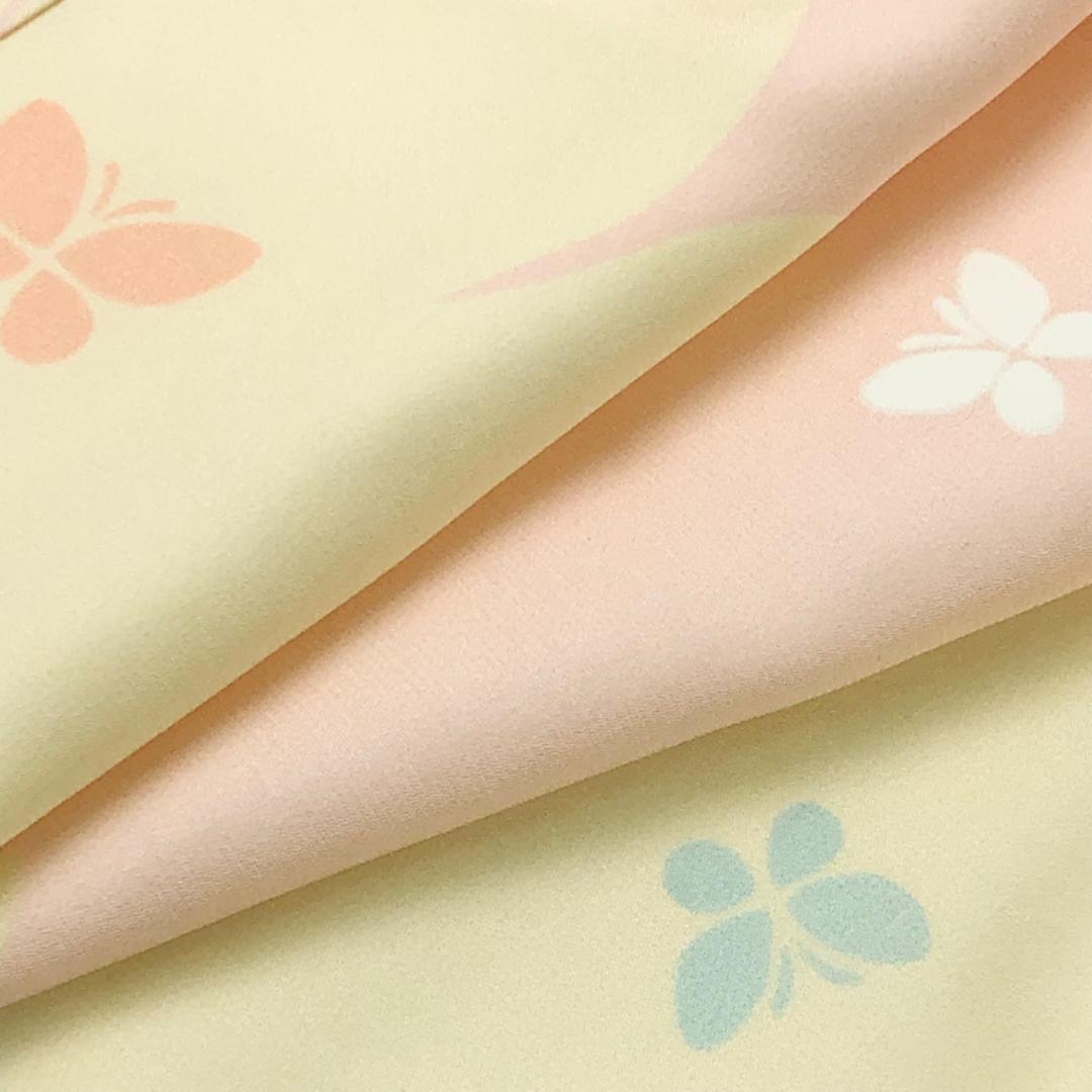 長襦袢 雪輪に蝶々 乙女色 半衿付 J-374