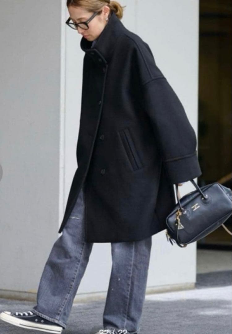 超美品です！！フレームワーク メルトンスタンドポンチョコートブラック36サイズ