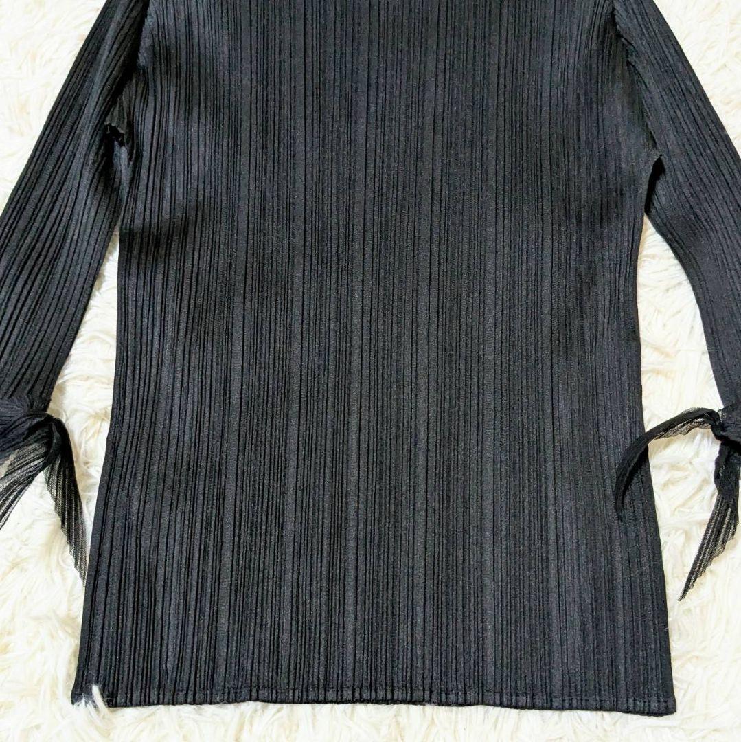 プリーツプリーズ カットソー 長袖 リボン ブラック L