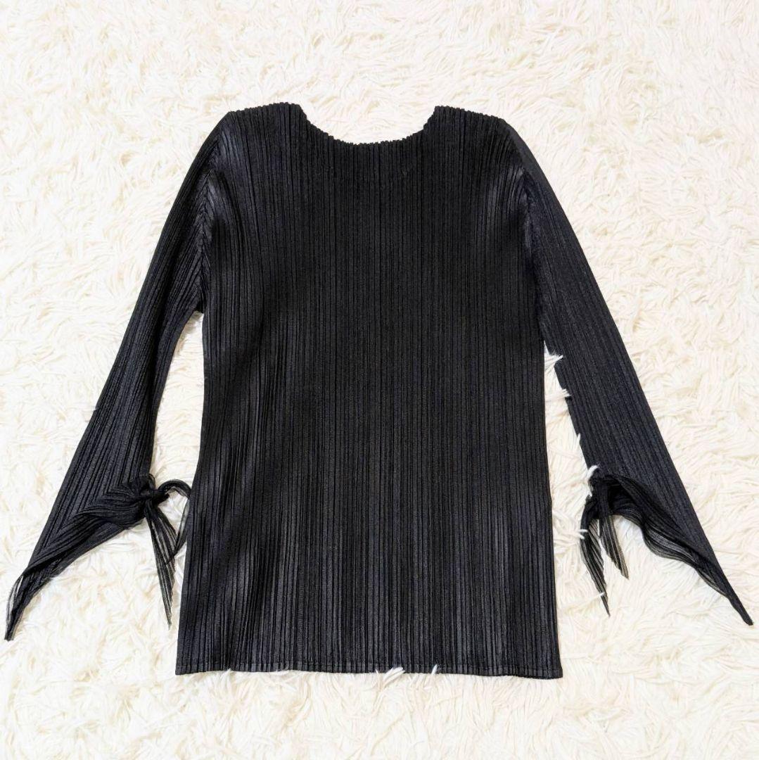 プリーツプリーズ カットソー 長袖 リボン ブラック L