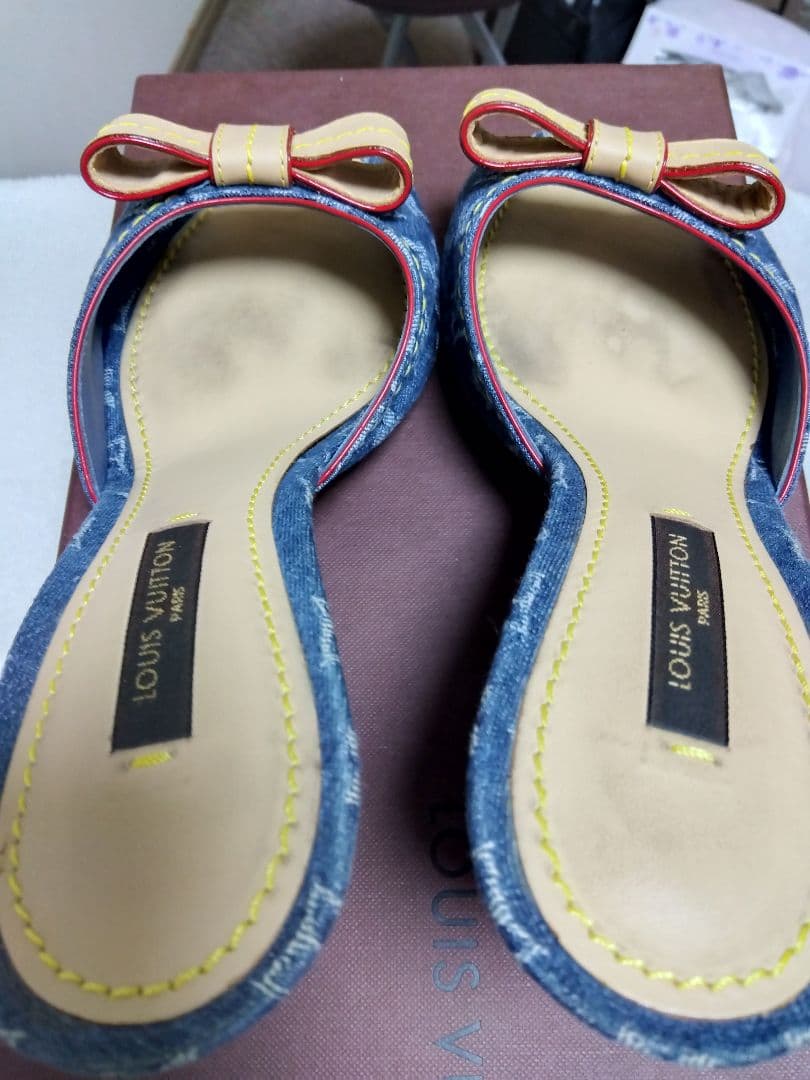 Louis Vuitton モノグラム デニムリボンミュール 22cm