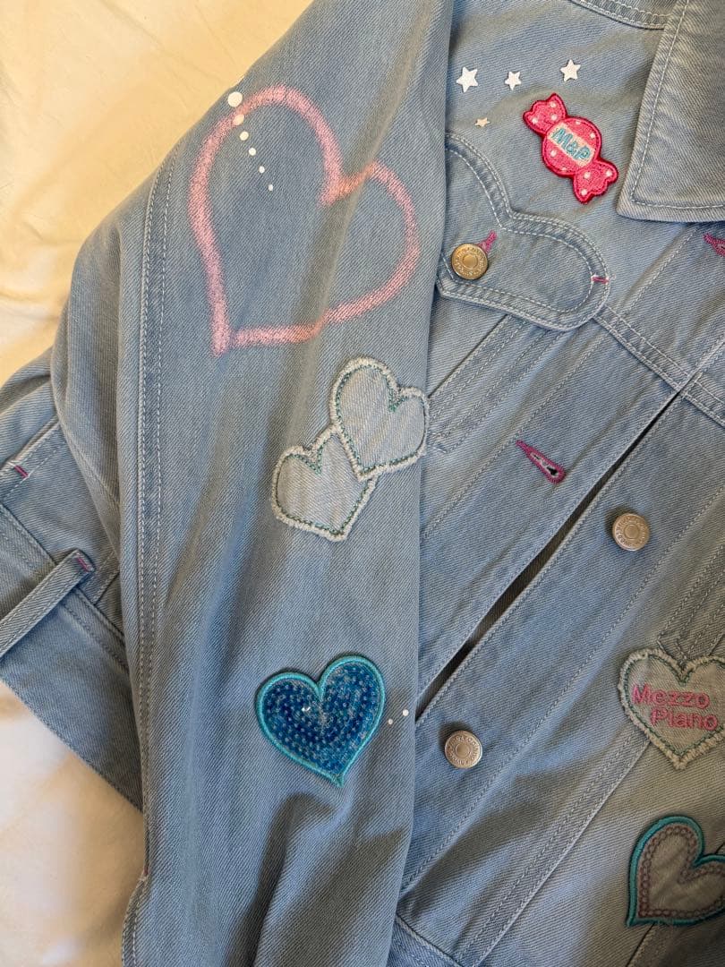 メゾピアノ ハートいっぱいデニムジャケット ベリエちゃん刺繍 大人サイズ