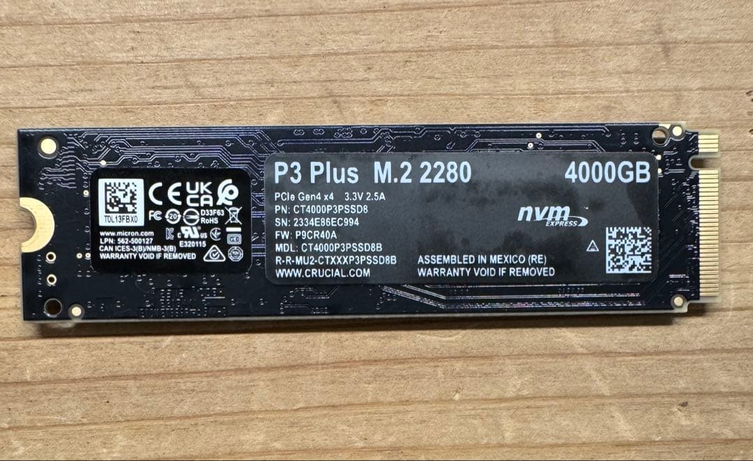 内蔵型SSD Crucial P3 Plus 4TB NVMe SSD 2280 Gen4