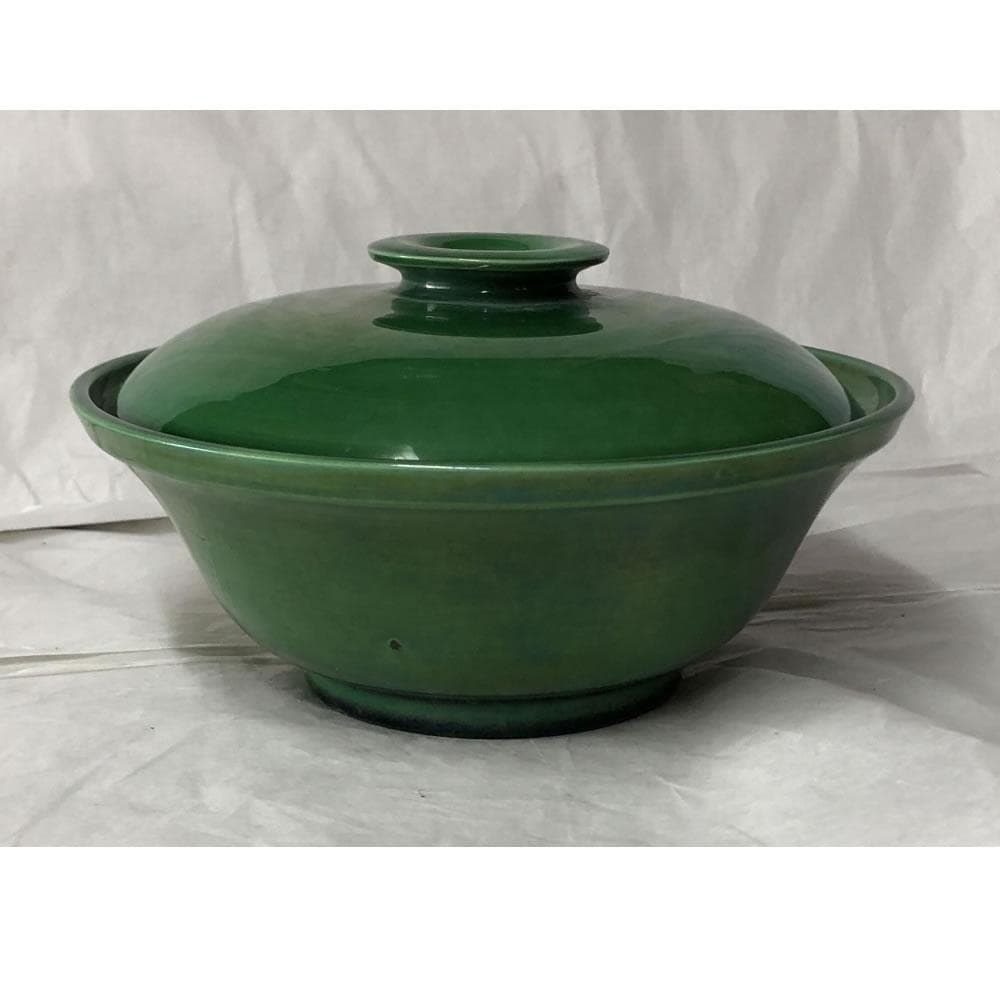 e2710 珉平焼 蓋物 喰籠 木箱入り 緑釉 喰篭 菓子器 淡路焼 民平焼