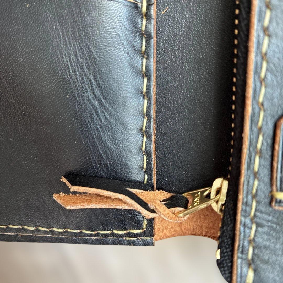 【茶芯ブラック】ミドルトラッカーウォレット　真鍮　お札を折らずに収納　タイプB