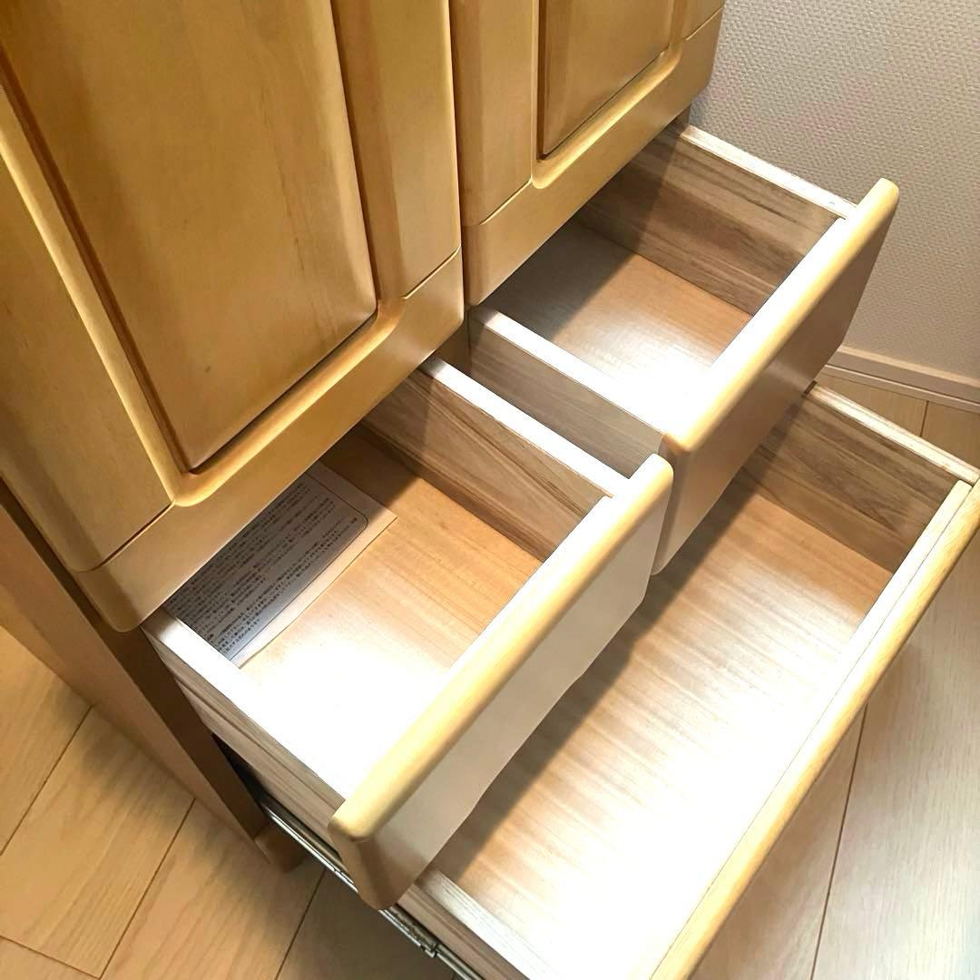 【値下げ】ナチュラルウッド 2ドア衣装ダンス ミラー　3引出し付き　木製　温かみ