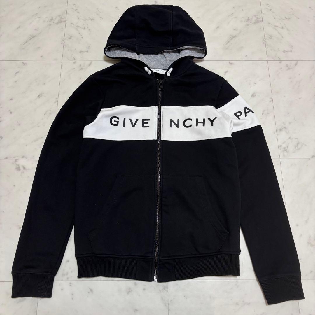 美品 ジバンシー ビックロゴ パーカー フード 黒 白 12＋ 実寸値 S M