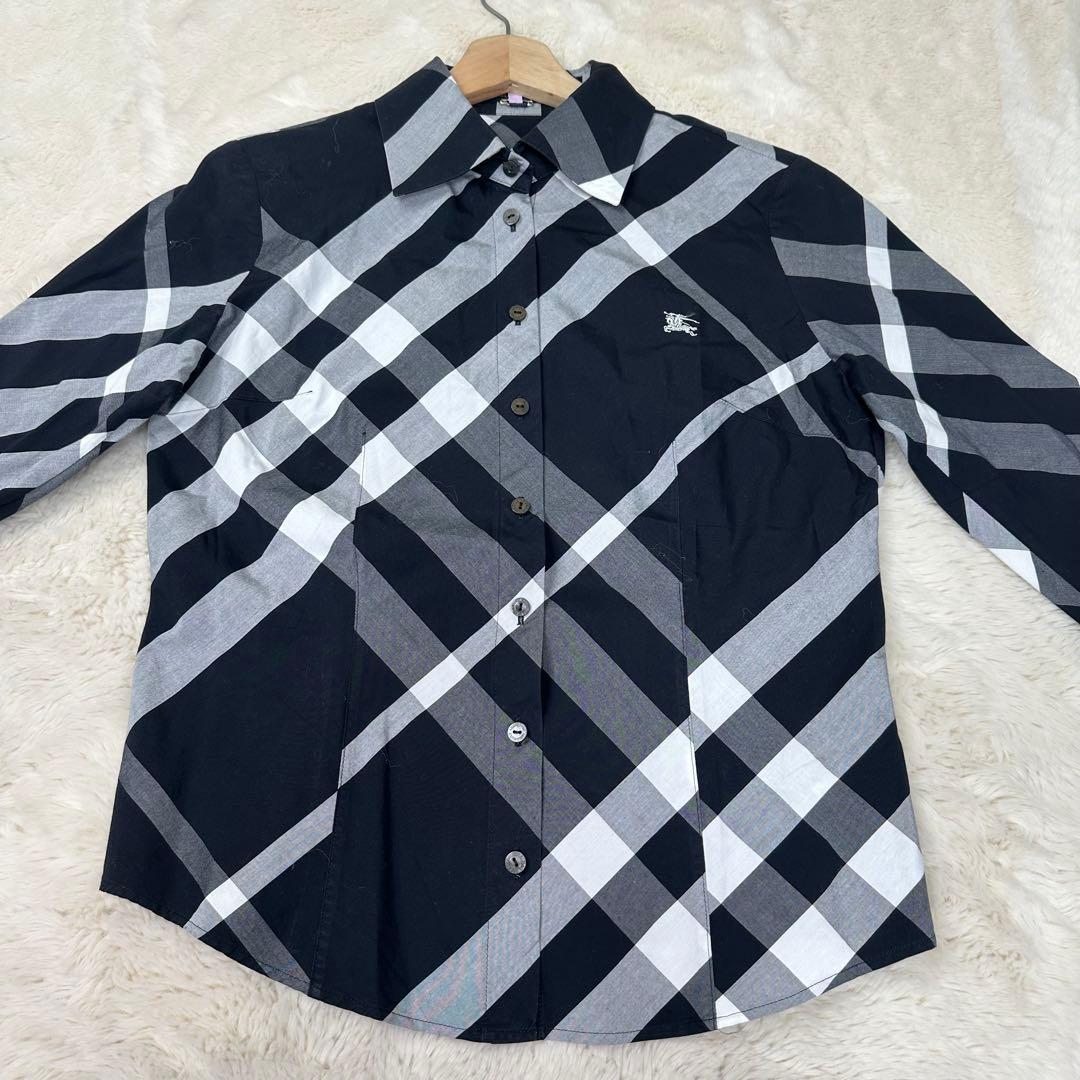 ✨美品✨バーバリーロンドン モノトーンメガチェック長袖シャツ ホースロゴ L