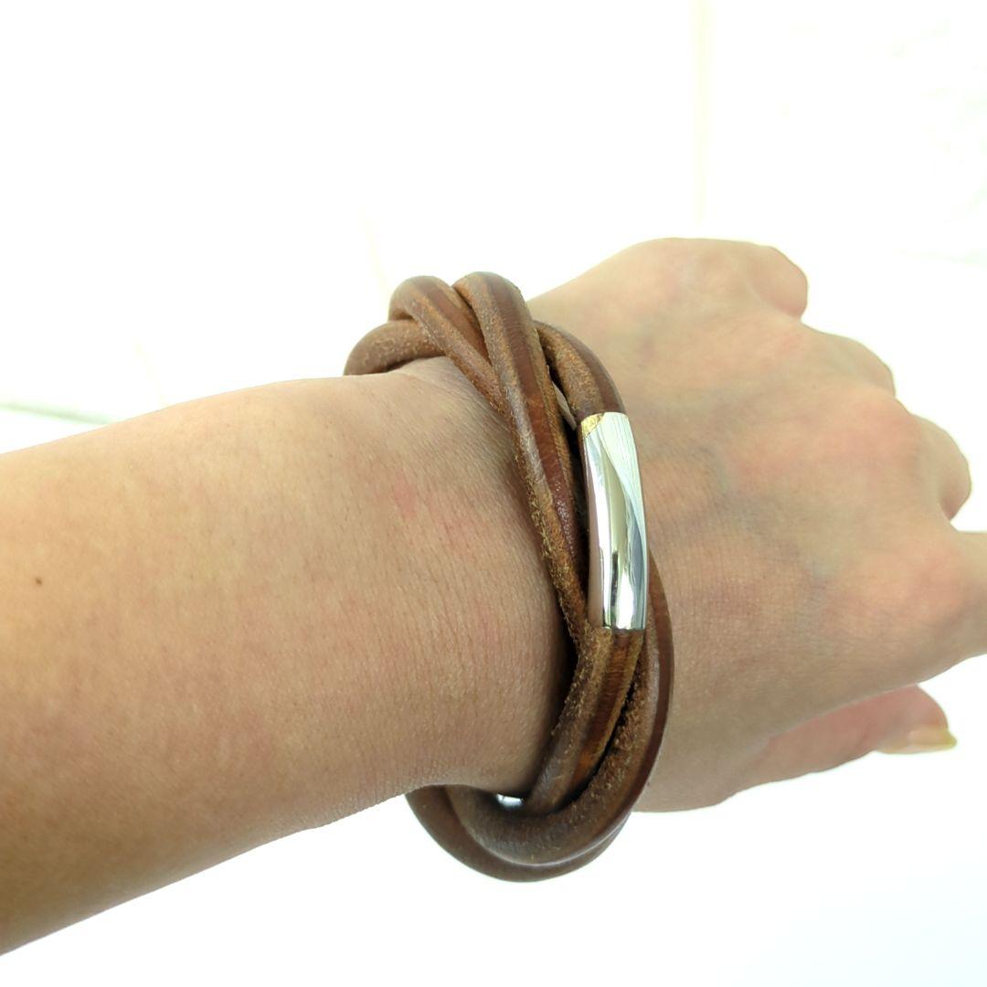 HERMES エルメス トルネード レザー ブレスレット バングル