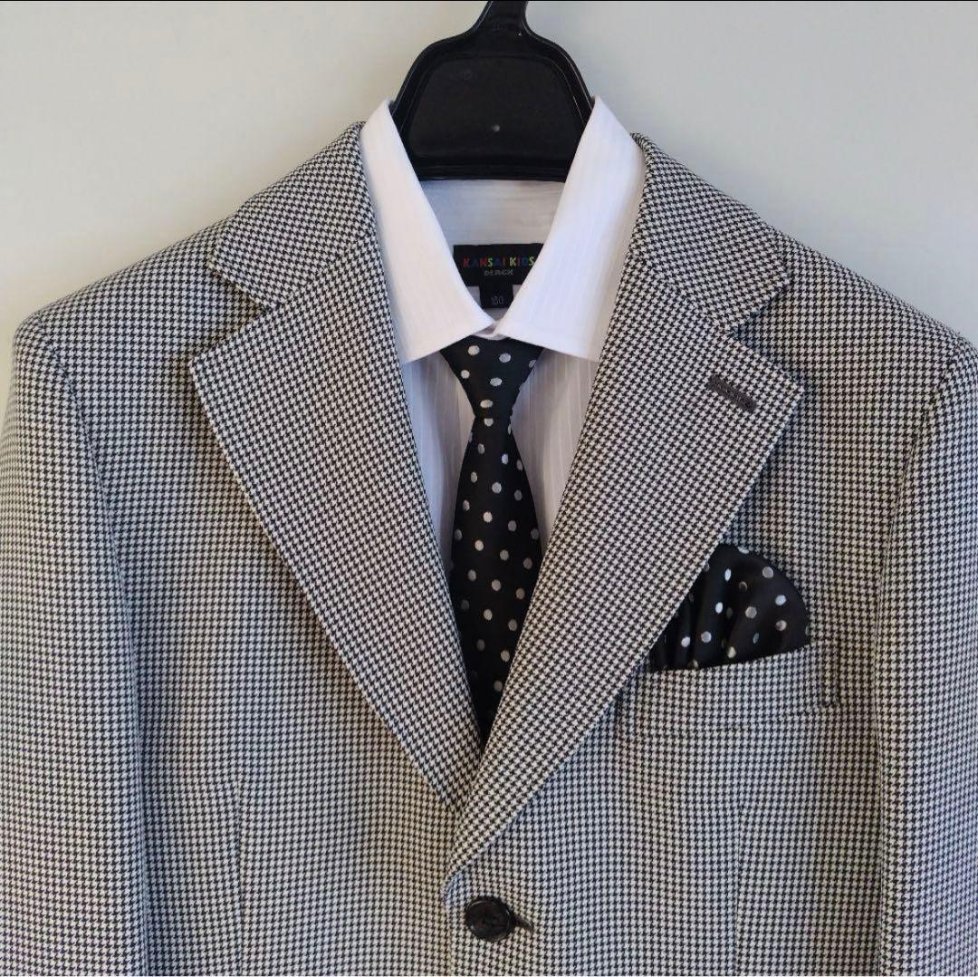 KANSAI KIDS 160cm チェック柄 スーツ ドット柄ネクタイ
