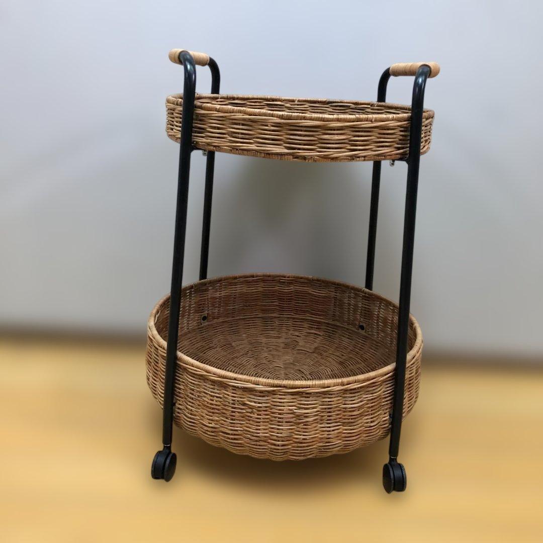 【送料無料】IKEA LUBBAN ルッバン ラタン 2段ワゴン 11907