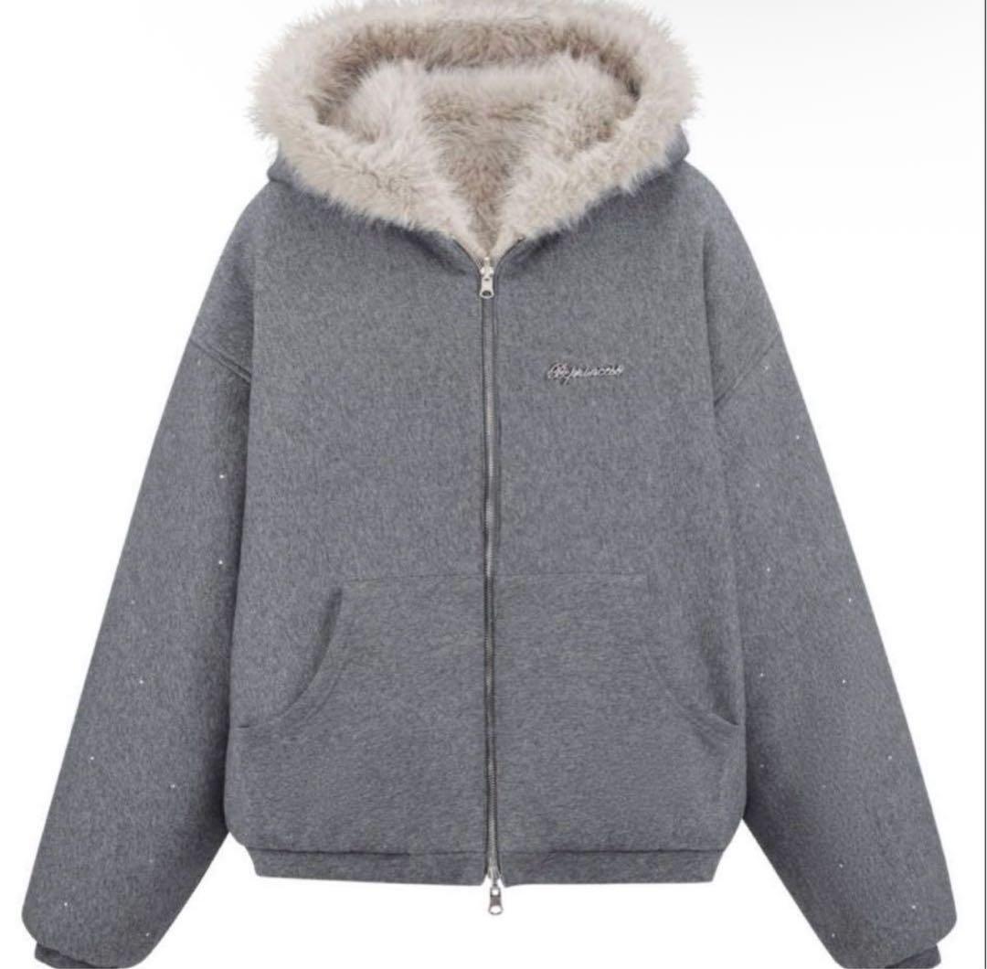 andwang kirakira 2way fur zip up グレー