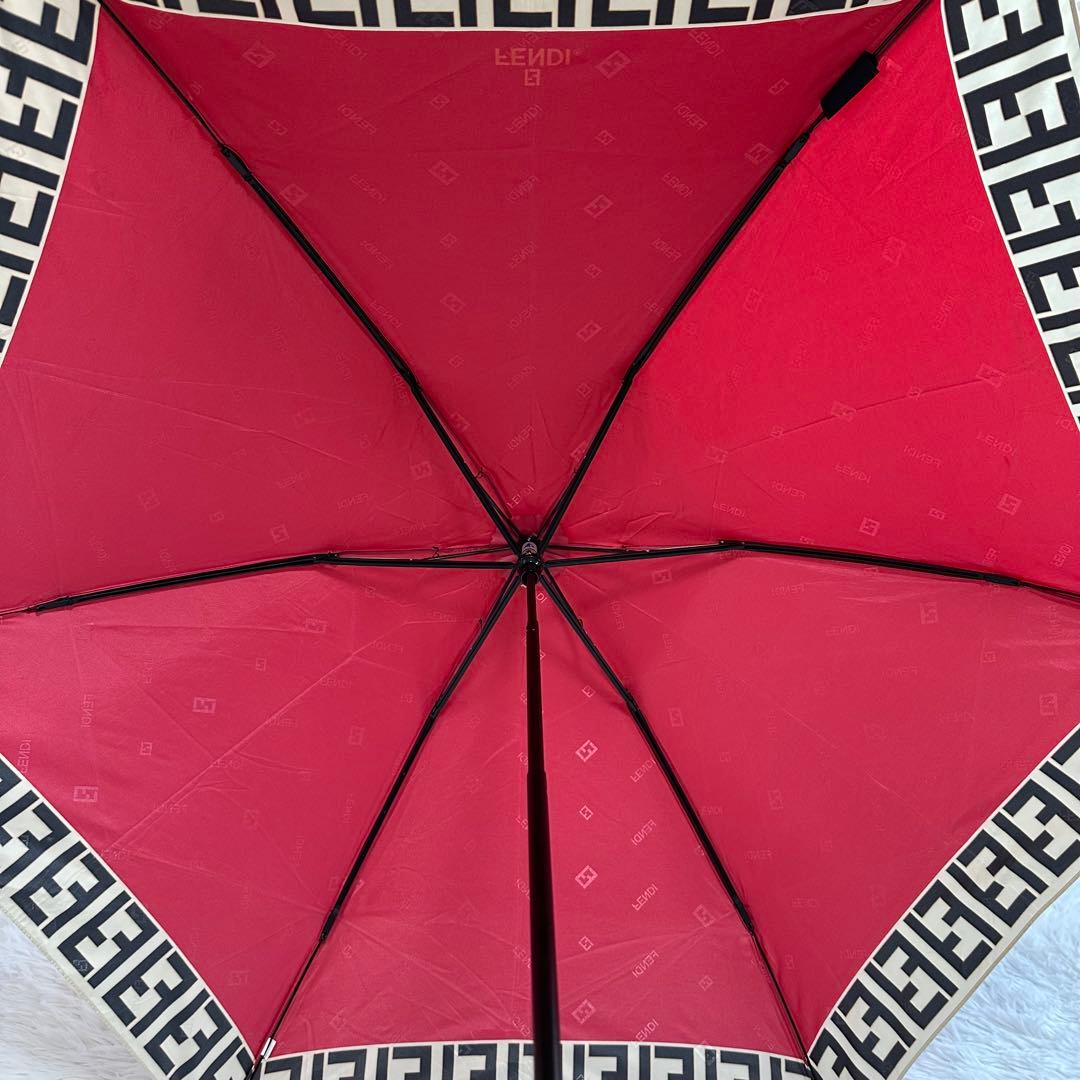 良品✨ フェンディ 折り畳み傘 ズッカ柄 赤 金 手動開閉 傘袋付き