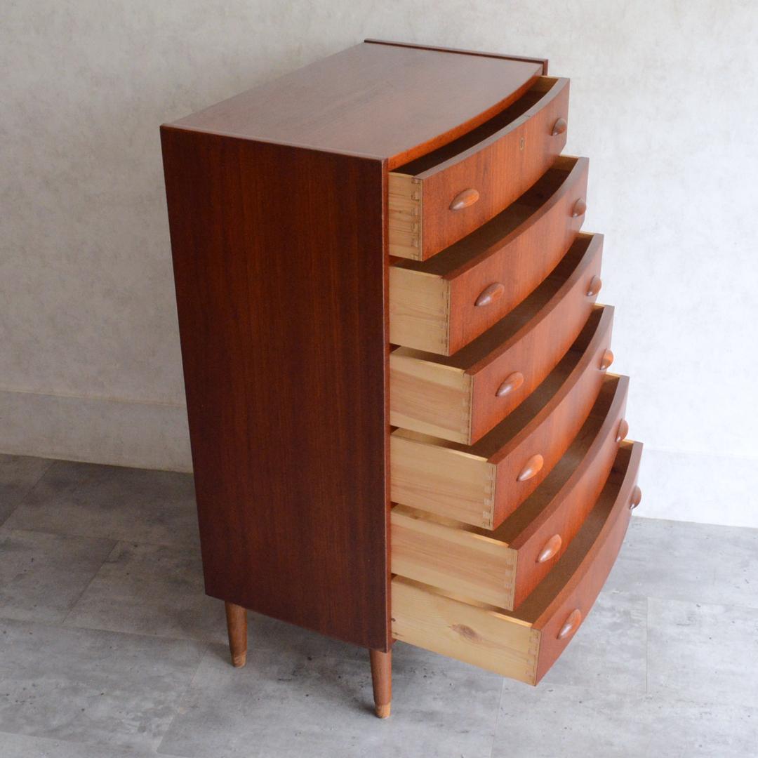 デンマーク 北欧ヴィンテージ チーク 6段 チェスト 鍵付 北欧家具 Lサイズ