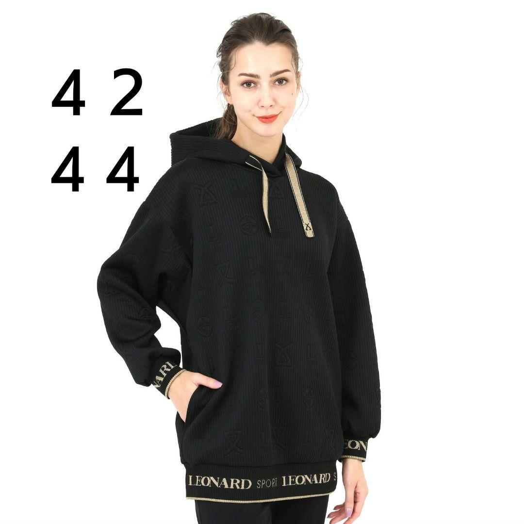【新品タグ付】レオナール 極近年 フーディ チュニック ４２〜４４ ブラック