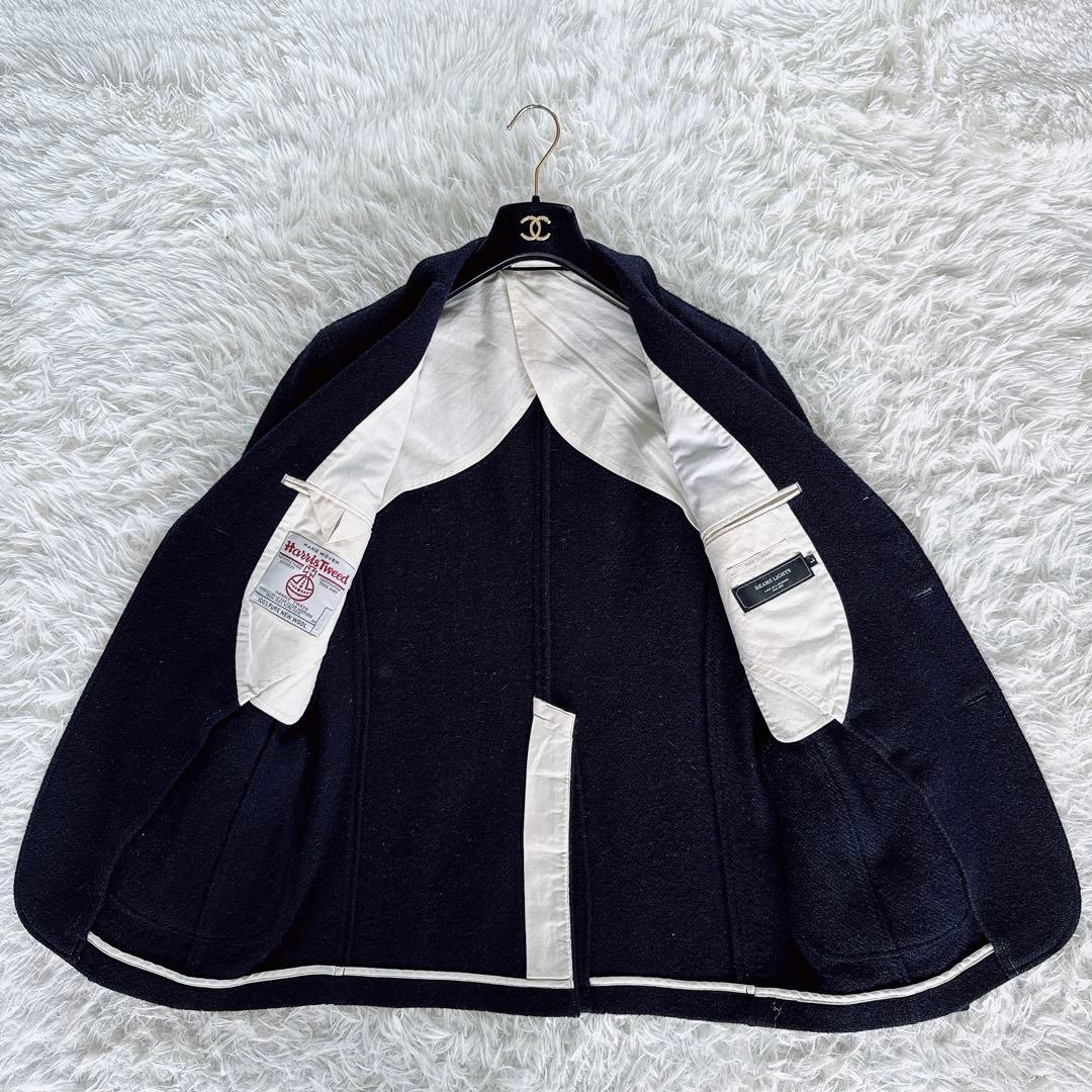 【BEAMS LIGHTS】ハリスツイード ジャケット ネイビー L 段返り