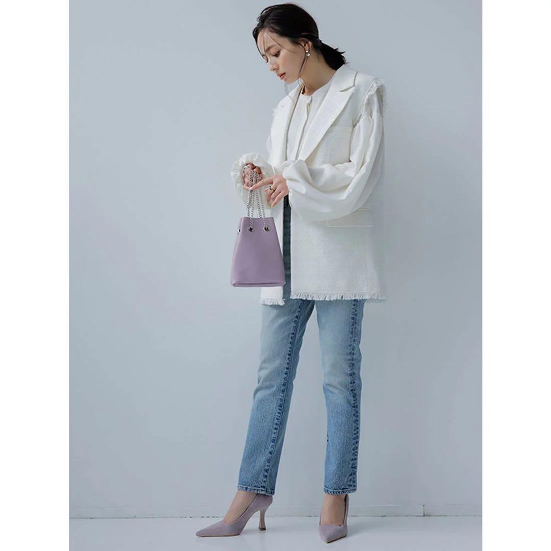 【美品】ツイードテーラードベスト ホワイト アニュアンス