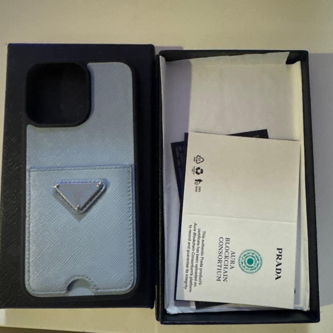 PRADA ライトブルー ソフトケースアイホン15Pro Max