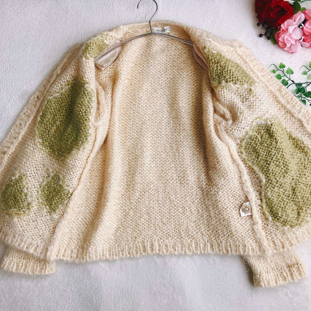 【美品】カネコイサオ★モヘア 3Dフラワーモチーフ 立体編み カーディガン