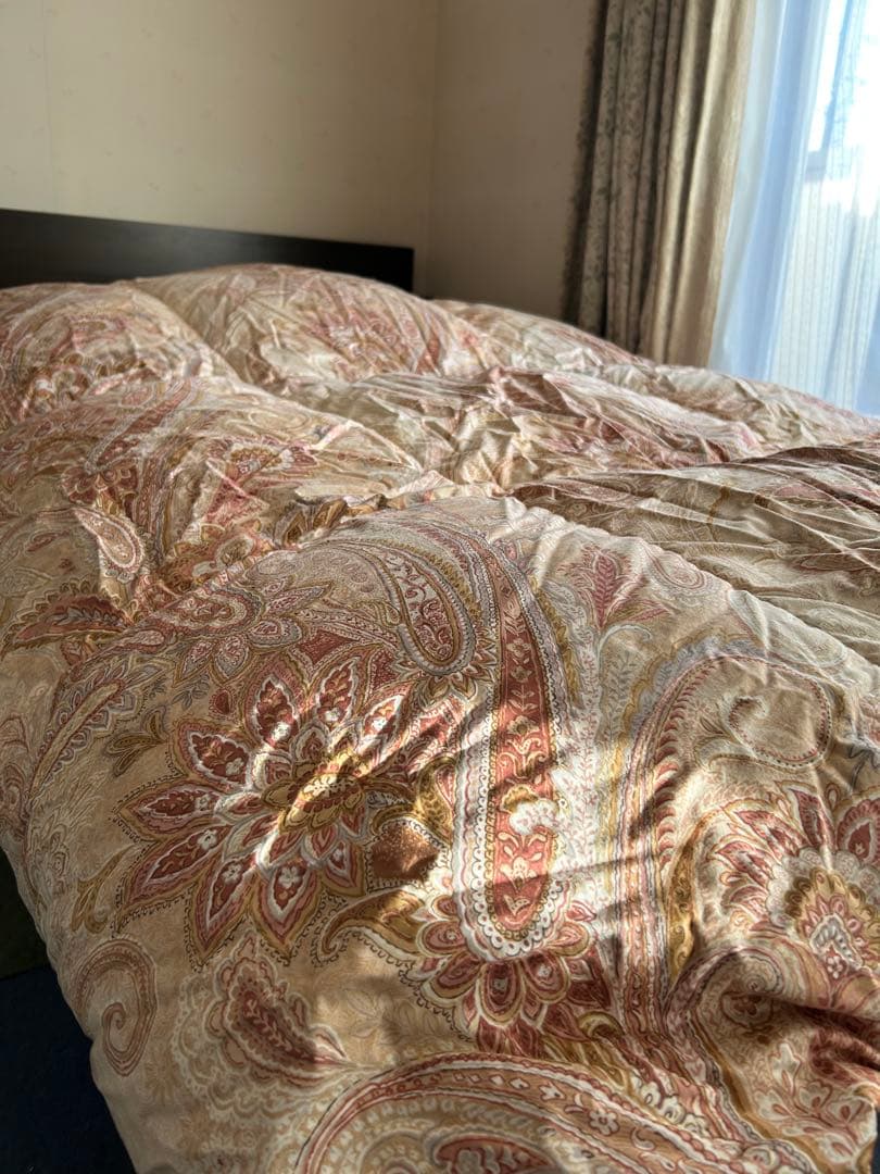 ダウン二層掛けS立体キルトエリゼG150×210超長綿花ペイズリー柄ピンク日本製