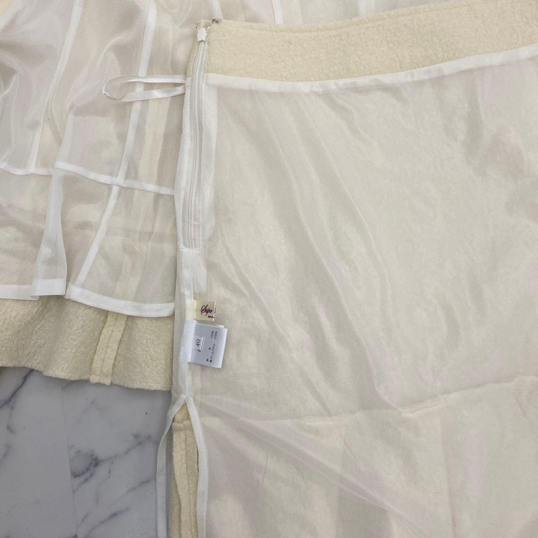 美品スーパービューティー花ビジュー装飾、異素材ジャケット、スカートセットアップ