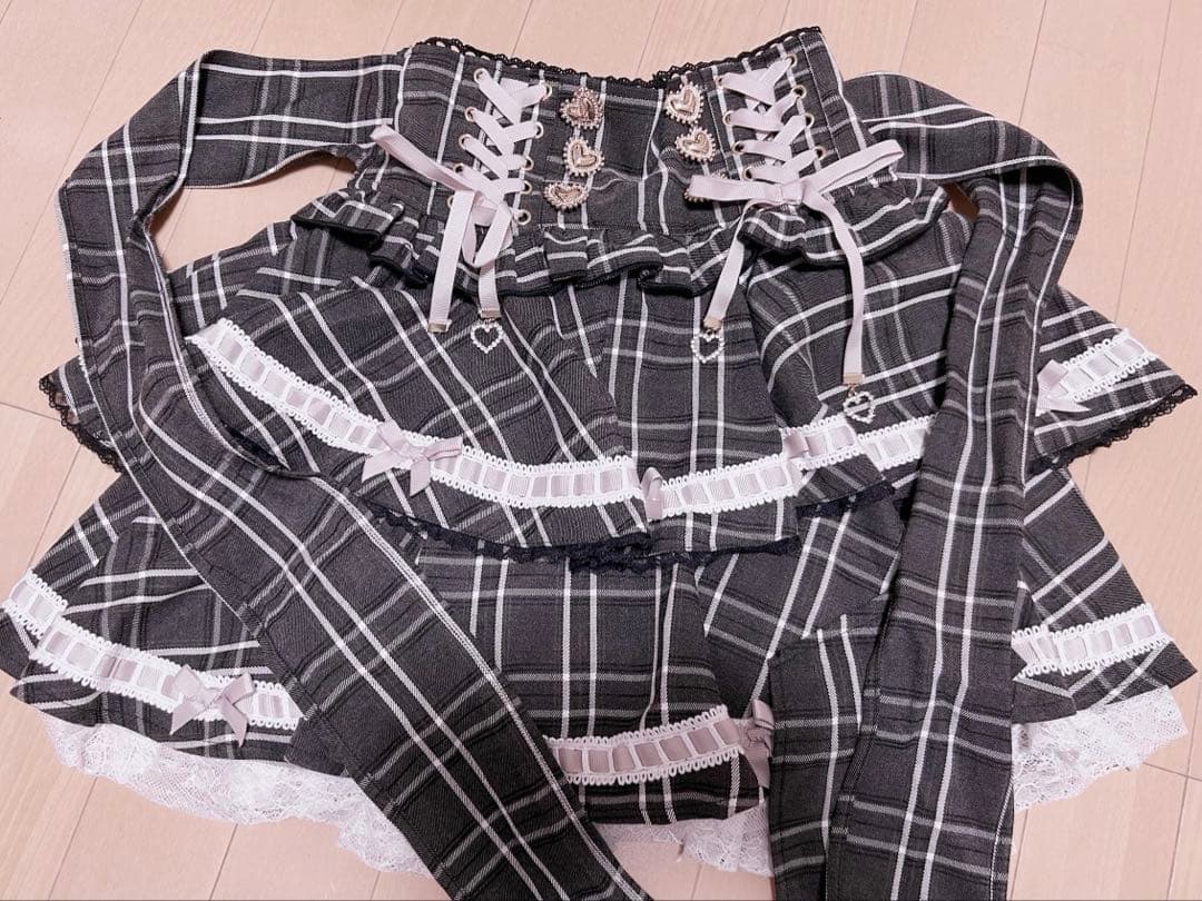 はしごリボンチェックティアードスカパン ブラックチェック LIZLISAリズリサ