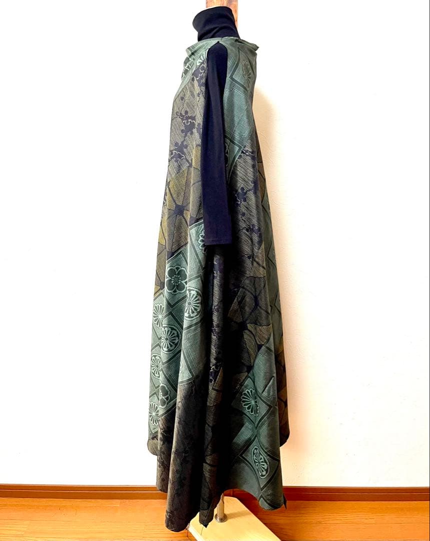 大島紬のパッチワークワンピース　着物リメイク