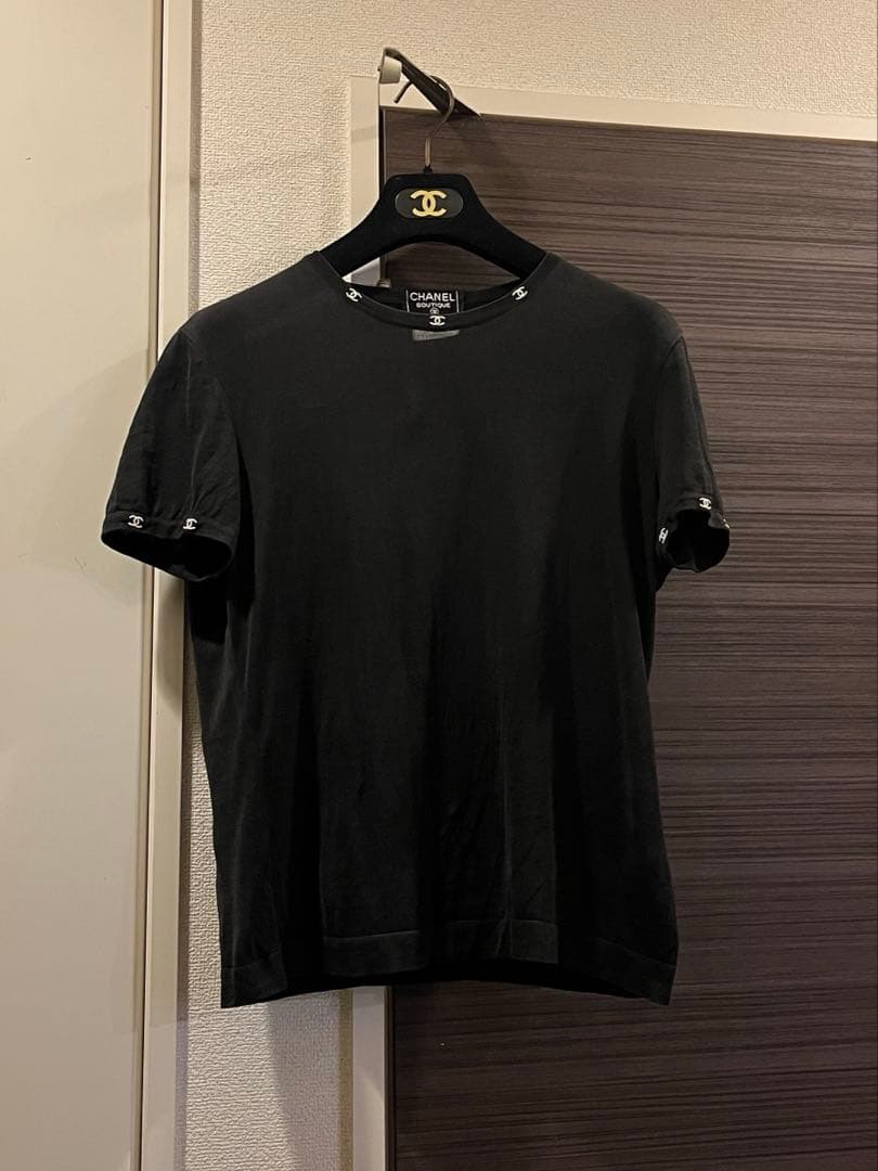レア　CHANEL ブラック Tシャツ　サマーニット　半袖　ココマーク　44